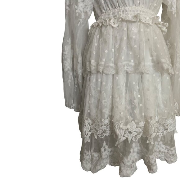 White Lace Long Sleeve Tiered Floral Dress Medium by Shop17 women ruffle new - Picture 4 of 12